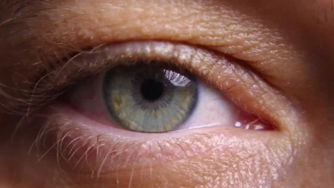 The human eye in close-up. The pupil is slightly dilated and narrowed. Blue iris Stock Footage 191800758