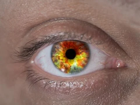 The human eye closeup. The reflection of the fire. The concept of human healt Stock Photos