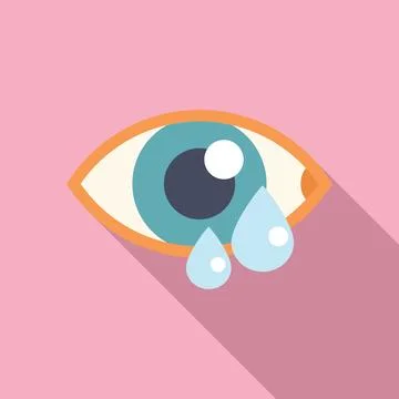 Human eye crying with tears falling down flat style icon Stock Illustration