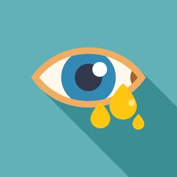Human eye crying yellow tears with long shadow Stock Illustration