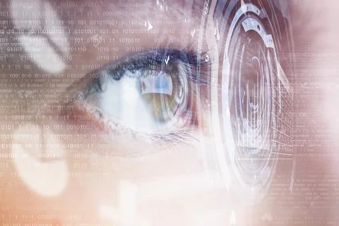 Human Eye with Digital Data Interface and Binary Code Stock Photos