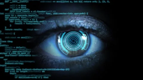Human eye with digital technology interface and computer code Stock-Footage 342136044