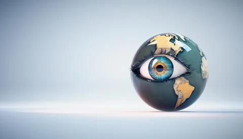 Human eye with earth globe on it in a studio background. Nature and environ.. Stock Illustration