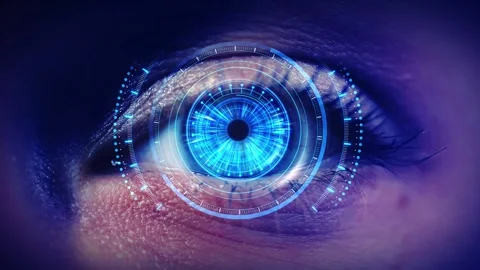 Human eye enhanced digital technology, featuring blue hues futuristic graphics Stock Footage 333968600