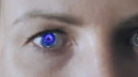 Human Eye Futuristic Interface Zooming Through. Artificial intelligence Concept Stock Footage 177277591