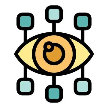 Human eye gathering data from multiple sources icon Stock Illustration