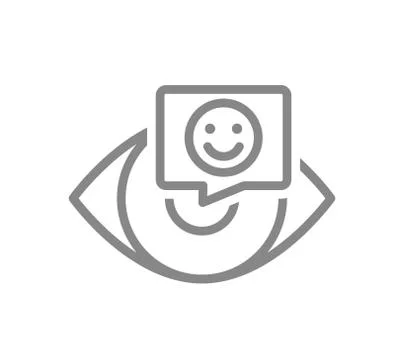 Human eye with happy face in chat bubble line icon. Healthy visual organ symbol Illustrazione stock