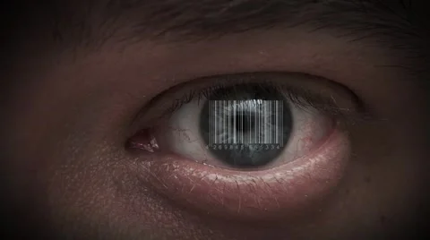 Human eye with integrated barcode in it. cyborg Stock Footage 48892900