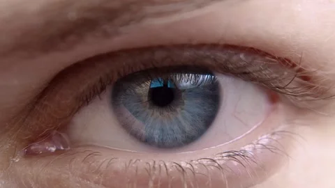 Human eye iris opening pupil close up slow motion. Stock Footage 168318669