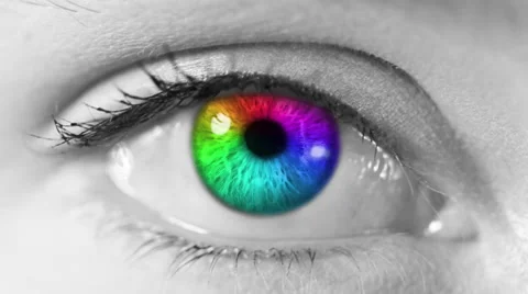 Human Eye. Multicolored and green. White and blue skin. 2 in 1. Loopable. Stock Footage 54844706