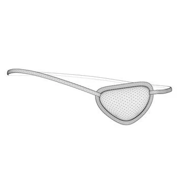 Human eye patch wireframe from black lines isolated on white background. Pira Ilustración de archivo