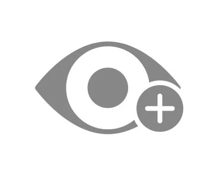 Human eye with plus grey icon. Healthy visual organ, hyperopia symbol Stock Illustration