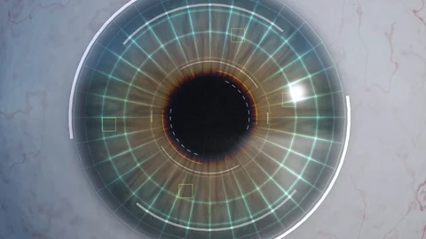 Human eye scan and recognition - 3D rendered animation. Computer vision and mach Stock Footage