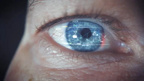 Human eye scan, infographics concept analysing smart data health stats, Stock Footage 174710153