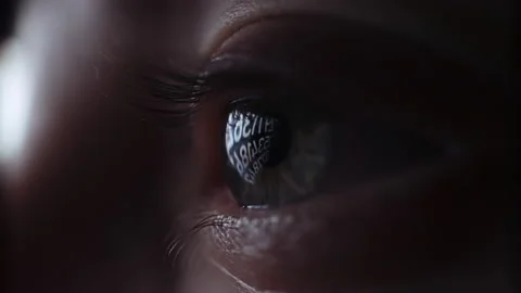 Human eye shot close-up concept of viewing and perceiving a large flow of inf 库存影片 153547105