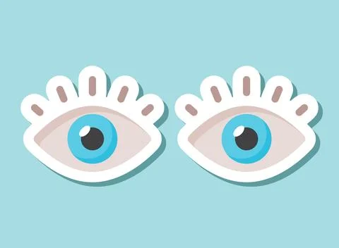 Human eye sticker icon in flat style. Eyeball vector illustration on isolat.. Stock Illustration