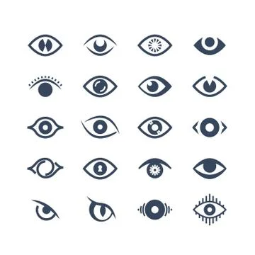 Human eye, supervision and view symbols. Looking eyes vector silhouette icons Stock Illustration