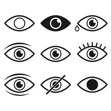 Human eye vector flat icons set with vision view look and security イラスト素材