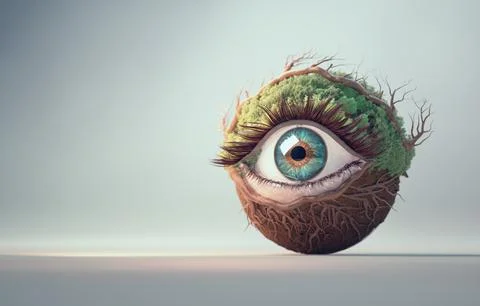 Human eye with vegetation on it in a studio background. Nature and environm.. Stock Illustration