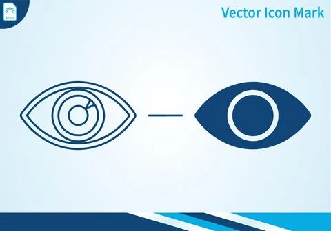 Human eye vision icon set in outline and solid blue colors. Stock Illustration