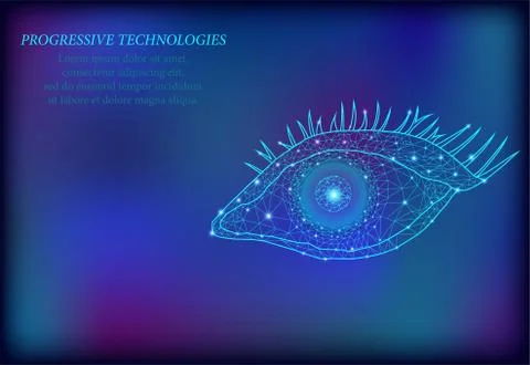 Human eyel 3D render low poly. Polygonal blue future medicine technology scie Stock Illustration