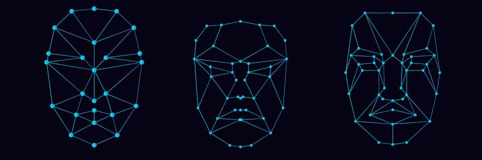 Human face 2d digital biometric abstract id grid Illustrazione stock