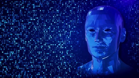 Human face abstract digital computing animation. 3D artificial intelligence. Big Stock Footage 258430934