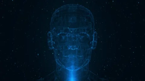Human face abstract digital computing animation. 3D artificial intelligence. Big Stock Footage 259477750