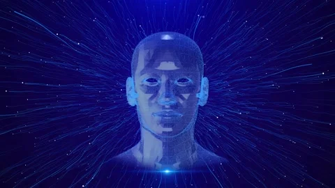 Human face abstract digital computing animation. 3D artificial intelligence. Big Stock Footage 259479477