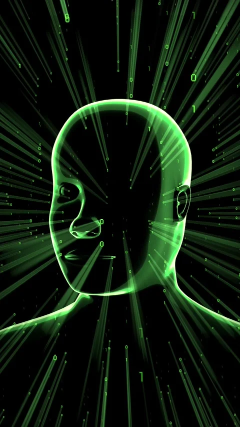 Human face, AI, artificial intelligence, binary code Video stock 314078680