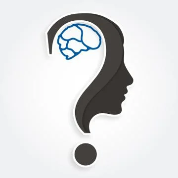 Human face and brain with question mark. Stock Illustration