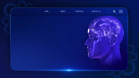 Human face, artificial intelligence concept, AI brain big data digital blue prof Stock Footage 341884980