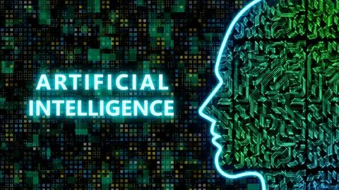 Human face with bright processor line and ai full form Illustrazione stock