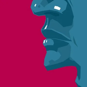 Human face close-up. Isolated on red background. Stock Illustration