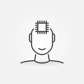 Human Face with Computer Chip linear vector concept icon Stock Illustration