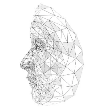 Human face consisting of lines, polygons and dots Illustrazione stock