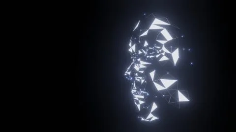 Human face consisting of luminous lines and dots Illustrazione stock