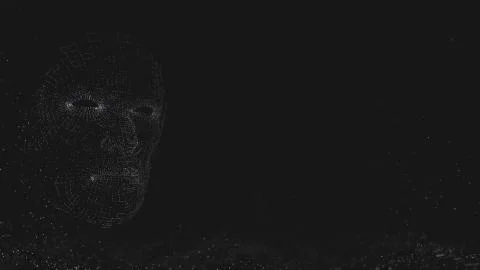 Human face consisting of luminous lines and dots Illustrazione stock