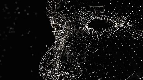 Human face consisting of luminous lines and dots Stock Illustration