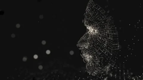 Human face consisting of luminous lines and dots イラスト素材