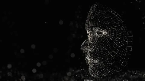 Human face consisting of luminous lines and dots Stock Illustration