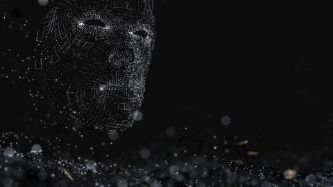 Human face consisting of luminous lines and dots Illustrazione stock