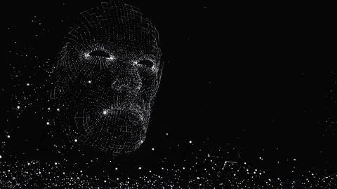 Human face consisting of luminous lines and dots Stock Illustration