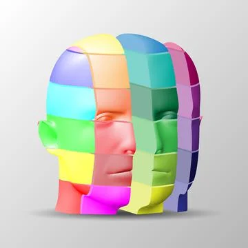 The human face consists of multi-colored square cuts. Vector illustration, bu イラスト素材