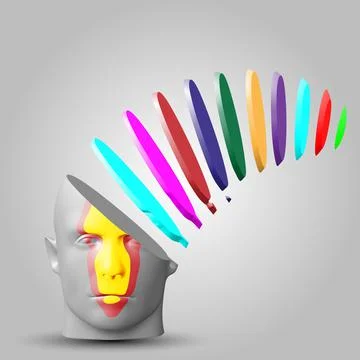 The human face consists of multicolored cylindrical incisions. Vector illustr Stock Illustration