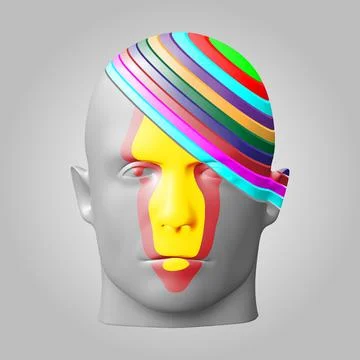 The human face consists of multicolored cylindrical incisions. Vector illustr Stock Illustration