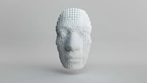 Human face emergence, building head from cubes, artificial intelligence conce Ilustración de archivo