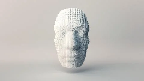 Human face emergence, building head from cubes, artificial intelligence conce Ilustración de archivo