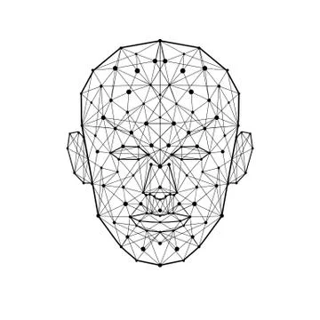 Human face low polygon. Wireframe mash head shape isolated on white background Stock Illustration