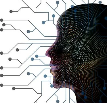 Human face made by digital mesh network for best AI element. Stock Illustration